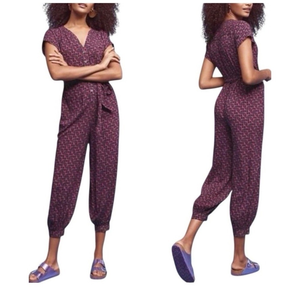 Anthropologie Maeve Jumpsuit Purple Harem Pants Loose Oversized Breezy Rayon S